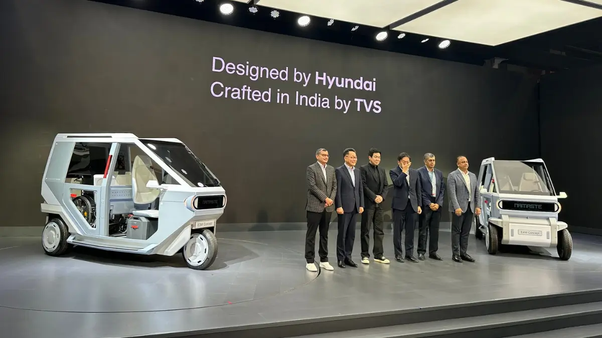 Hyundai TVS unveil new concept models of electric three wheelers Hyundai & TVS: A New Electric 3-Wheeler Concept Unveiled Today https://e-vehicleinfo.com/hyundai-x-tvs-unveils-new-concept-models-of-electric-three-wheelers/