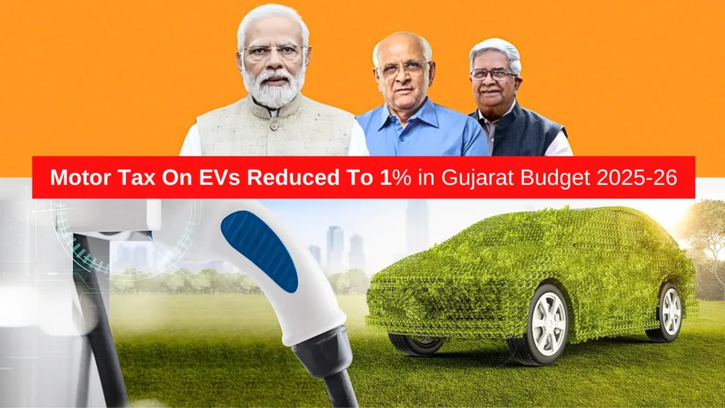 Gujarat Budget 2025 26 Motor Tax On EVs Reduced To 1 1 Gujarat Slashes EV Tax to 1% in ₹3.7 Lakh Crore Budget 2025-26 https://e-vehicleinfo.com/gujarat-budget-2025-26-slashes-ev-tax/