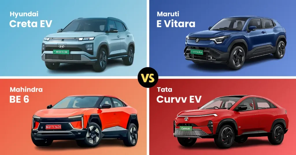 Hyundai Creta Electric vs Maruti e Vitara vs Mahindra BE 6 vs Tata Curvv EV