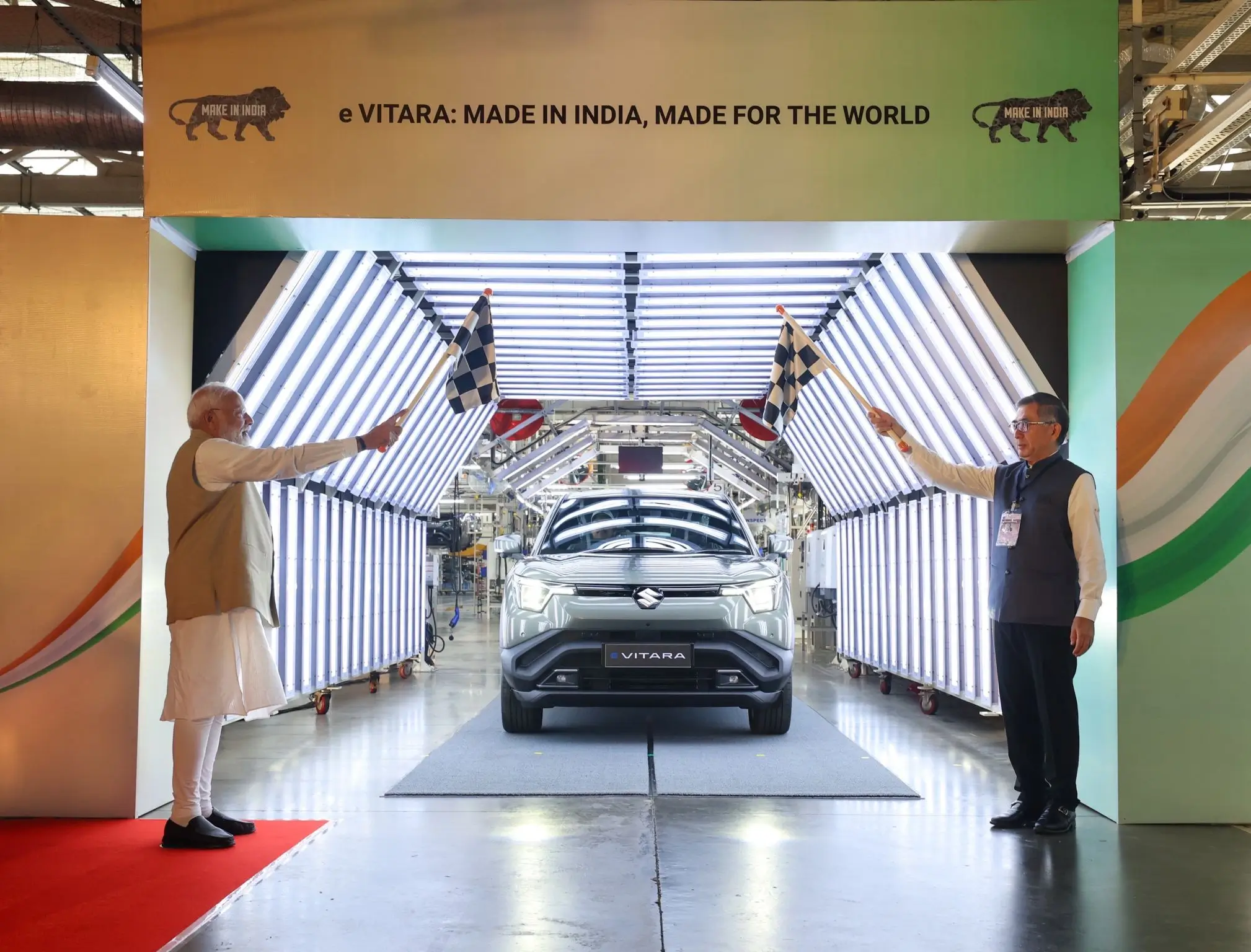 Prime Minister Narendra Modi flagged off Suzuki’s first global electric vehicle