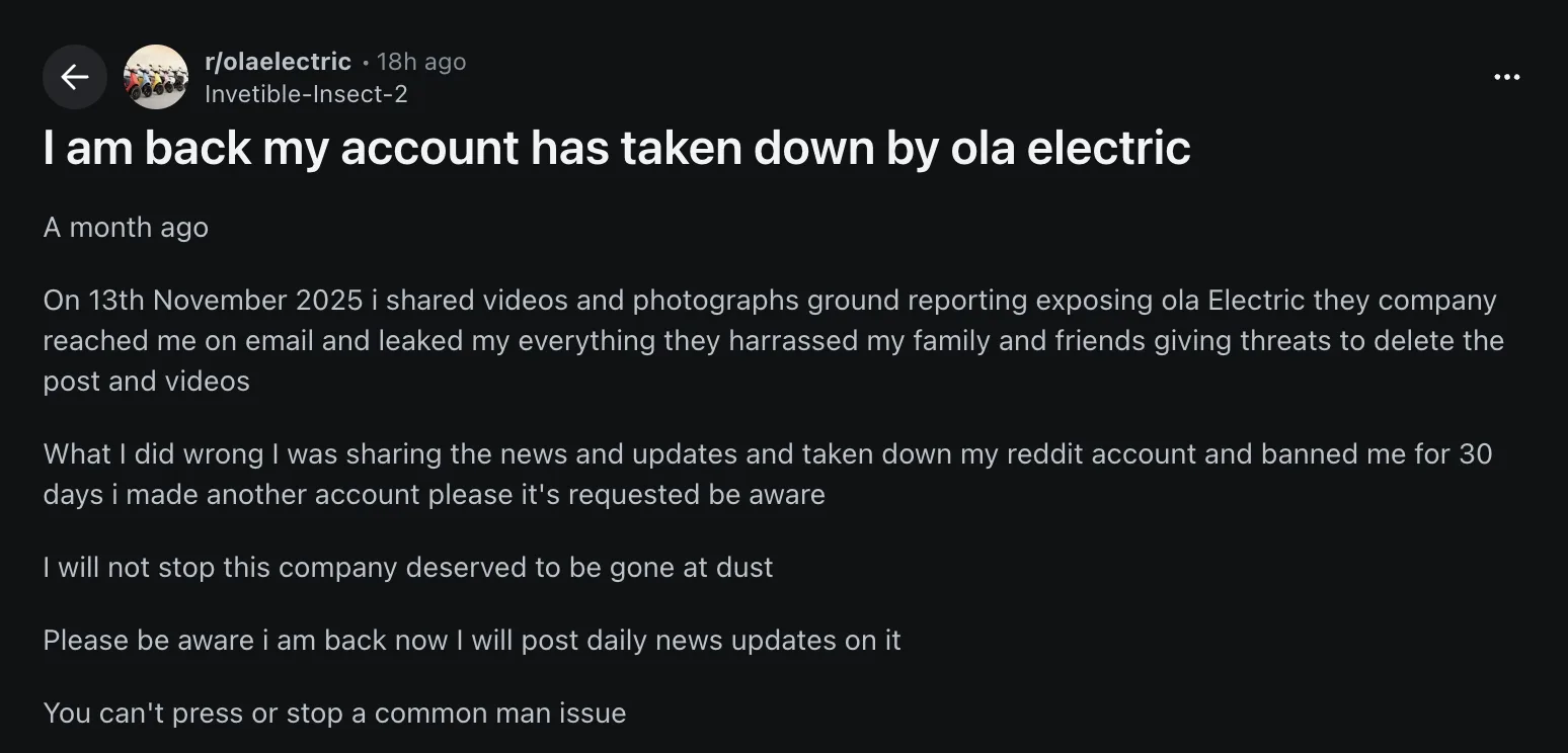 Reddit User Alleges Pressure After Sharing Service Issues